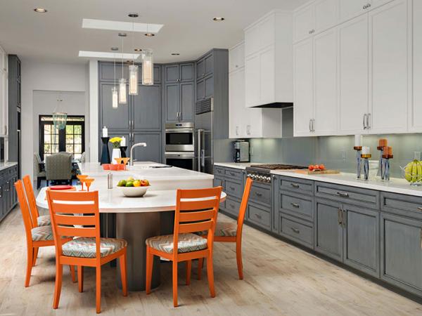 Orange white and grey modern kitchen design